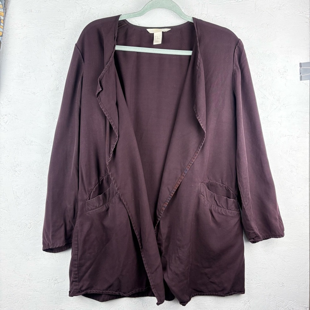 H&M Conscious Lyocell Eggplant Open Front Cardigan Jacket With Pockets Sz 12 - Picture 11 of 11